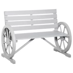 Outsunny Wooden Wagon Wheel Bench Rustic Outdoor Patio Furniture, 2-Person Seat Bench With Backrest -Outdoor Furniture Store GUEST ce4dced3 40b8 4658 b1f9 c1bf82e64605