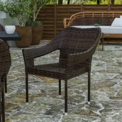 Merrick Lane Weather Resistant Indoor/Outdoor Stacking Patio Dining Chair With Steel Frame And PE Rattan