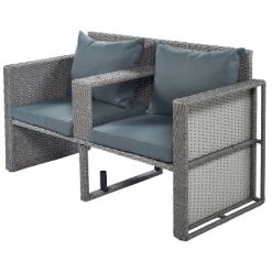 2pc Outdoor Wicker Conversation Sectional Set With Cushions & Half-Moon Side Table For Umbrella - Gray - GODEER -Outdoor Furniture Store GUEST cea905d5 7dae 4de8 9e23 f58f792fc3ce