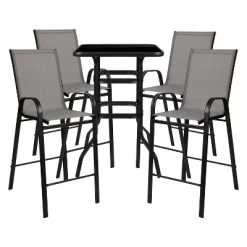 Emma And Oliver 5 Piece Outdoor Bar Height Set-Glass Patio Bar Table-All-Weather Barstools -Outdoor Furniture Store GUEST cecae929 9560 4411 94d8 815e3e370c3a