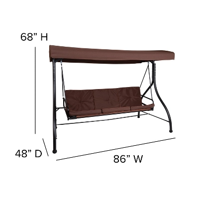 Emma And Oliver 3-Seat Outdoor Steel Converting Patio Swing And Bed Canopy Hammock In Brown 8 Emma And Oliver 3-Seat Outdoor Steel Converting Patio Swing And Bed Canopy Hammock In Brown - Image 6