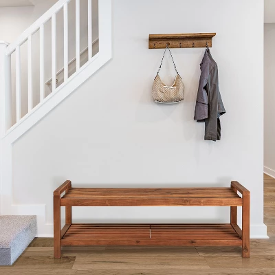 Blane 3-Seat Mid-Century Modern Acacia Wood Slat Outdoor Garden Patio Bench - JONATHAN Y 8 Blane 3-Seat Mid-Century Modern Acacia Wood Slat Outdoor Garden Patio Bench - JONATHAN Y - Image 6