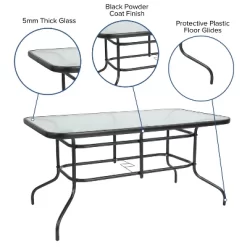 Emma And Oliver 7 Piece Patio Table & Chairs Set With 31.5"x55" Rectangular Metal Table With Tempered Glass Top And 6 Black Aluminum Stacking Chairs 12 Emma And Oliver 7 Piece Patio Table & Chairs Set With 31.5"x55" Rectangular Metal Table With Tempered Glass Top And 6 Black Aluminum Stacking Chairs -Outdoor Furniture Store GUEST cf7fe4e7 0674 4be5 8fdd 2ea3fdea04ef