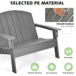 Costway 2PCS Patio Adirondack Chair Loveseat Bench HDPE Weather Resistant Grey -Outdoor Furniture Store GUEST cfde1a1a 29a1 4303 a9cf b1f6e04ae908