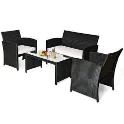 Costway 4PCS Patio Rattan Furniture Conversation Set Cushioned Sofa Coffee Table Garden Black -Outdoor Furniture Store GUEST cff1a475 6e2e 4a85 b470 4aaf3db35c4c