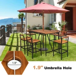 Tangkula 7PCS Patio Rattan Bar Set With Umbrella Hole Wood High-Dining Bistro Set With 6 Bar Stools For Poolside&Garden -Outdoor Furniture Store GUEST cffa3917 5b34 4024 a2fa b70262db1e08