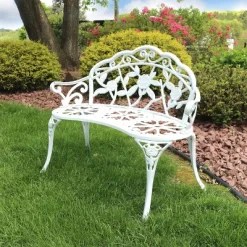 Sunnydaze Decor Sunnydaze 2-Person Classic Rose Design Cast Aluminum Outdoor Garden Bench, White -Outdoor Furniture Store GUEST cffb6815 de4b 4785 9b08 c03986b362c8