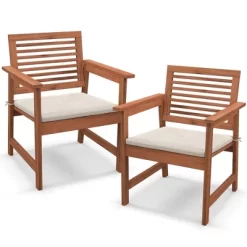 Costway Outdoor Dining Chair Patio Solid Wood Chairs With Comfortable Cushions -Outdoor Furniture Store GUEST d063a7d8 ca07 44de b4a8 bc24ec902a85