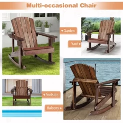 Tangkula 2PCS Kid Adirondack Rocking Chair Outdoor Solid Wood Slatted Seat Backrest Coffee -Outdoor Furniture Store GUEST d07f6109 dafb 40a2 835d efae9276b625