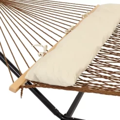 Sunnydaze Decor Sunnydaze Large Double Wide Two-Person Polyester Rope Hammock With Steel Stand - 400 Lb Weight Capacity/15' Stand - Brown -Outdoor Furniture Store GUEST d08432d4 a9a1 4e54 8c32 a8b6fe80d8b2