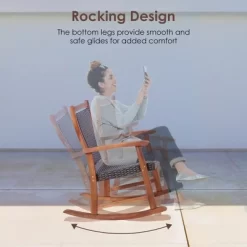 Costway 3PCS Patio Rattan Rocking Chair Bistro Set Acacia Wood Frame Armrest -Outdoor Furniture Store GUEST d0bdd53a 2374 43bb 8ffd 9feebf4d5579