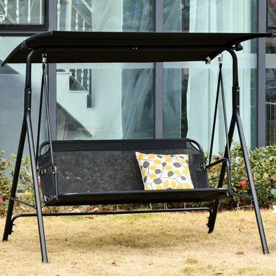 Outsunny Patio Swing Chair With Canopy, Seats 2 Adults Loveseat Bench With Canopy, Armrests, A-Frame Steel, Breathable Mesh, Black 3 Outsunny Patio Swing Chair With Canopy, Seats 2 Adults Loveseat Bench With Canopy, Armrests, A-Frame Steel, Breathable Mesh, Black