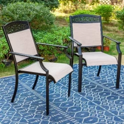 5pc Outdoor Dining Set With Sling Chairs & Metal Round Table With Umbrella Hole - Black - Captiva Designs -Outdoor Furniture Store GUEST d0cbfdd7 769c 4269 9fb7 d68f7514b9ec 2