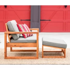 Galia 2pc Square Leg Acacia Wood Chair And Ottoman With Cushions - Brown - Saracina Home -Outdoor Furniture Store GUEST d0dacf2f a35c 4c8a b4d6 e405ffed1b5c