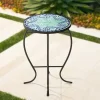 Teal Island Designs Modern Black Round Outdoor Accent Side Table 14" Wide Light Green Mosaic Tabletop For Front Porch Patio House Balcony -Outdoor Furniture Store GUEST d0e63b80 3b95 4a1f b8da f657a25e1a82