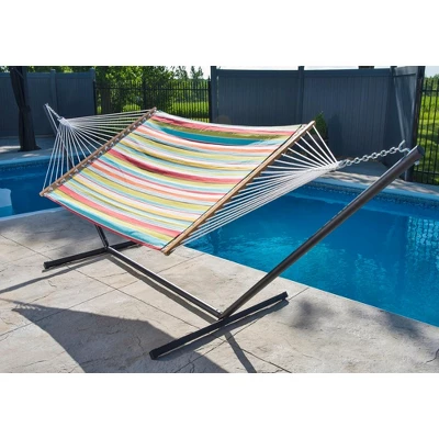 The Hamptons Collection 144” Green And Red Striped Polyester Quilted Two Person Hammock 3 The Hamptons Collection 144” Green And Red Striped Polyester Quilted Two Person Hammock