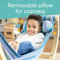 HearthSong - Kids Indoor Lightweight Wood And Blue Cotton Polyester Rocking Floor Hammock With Pillow, 50"L X 14"W -Outdoor Furniture Store GUEST d1ca3ef5 c4d6 4c96 8a4f 7d98e6114875