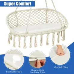 Costway 2 Person Hanging Hammock Chair With Cushion Macrame Swing 330 Lbs Capacity -Outdoor Furniture Store GUEST d24ce815 5ea4 473f b6c6 8040399db27b