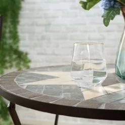 Outsunny 3 Piece Patio Bistro Set, Metal Folding Chairs, Foldable Outdoor Dining Table, Stone Mosaic Pattern For Decor, Poolside, Porch, Coffee -Outdoor Furniture Store GUEST d2735ecc 51cb 4f2c a5b2 5ba6d2f7588e