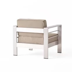 Cape Coral 5pc Outdoor 4 Seater Aluminum Chat Set With Fire Pit - Silver/Khaki - Christopher Knight Home -Outdoor Furniture Store GUEST d2805bd4 5e63 4a06 bd59 2c99dc9aa71a