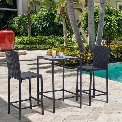 Outsunny 3 PCS Rattan Bar Set With Glass Top Table, 2 Bar Stools For Outdoor, Patio, Garden, Poolside, Backyard 4 Outsunny 3 PCS Rattan Bar Set With Glass Top Table, 2 Bar Stools For Outdoor, Patio, Garden, Poolside, Backyard - Image 2