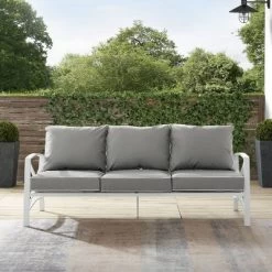 Kaplan Outdoor Metal Sofa White With Gray Cushions - Crosley -Outdoor Furniture Store GUEST d37fcd34 2428 4a86 be49 2f5133523318