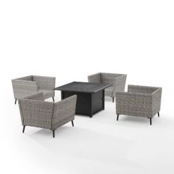 Richland 5pc Outdoor Wicker Conversation Set With Fire Table - Crosley -Outdoor Furniture Store GUEST d396ec57 0831 496b 965a a54a5163eba5