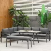 Outsunny 4 Piece Patio Furniture Set, Outdoor L-Shaped Sectional Sofa With 2 Couches, Bench, Dining Table, Cushions, Aluminum Conversation Set, Gray -Outdoor Furniture Store GUEST d3b19b93 b82f 401e a99a e6a52f526e1d