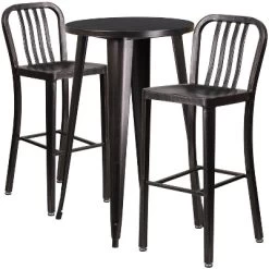 Emma And Oliver Commercial 24" Round Metal Indoor-Outdoor Bar Table Set & 2 Slat Back Stools -Outdoor Furniture Store GUEST d3fd9f5b 38a6 4f6f b9a8 0f3deb27ec2f