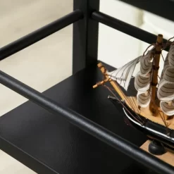 HOMCOM C Shaped End Table With Storage Shelves, Mobile Side Table With Wheels For Sofa Couch, Bed, Metal Frame, Black -Outdoor Furniture Store GUEST d4e32b5b da38 4f96 8265 dce8498264df