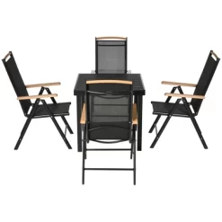 Outsunny 5 Piece Outdoor Furniture Patio Dining Set For 4, Square Outdoor Dining Table, Adjustable Reclining Folding Chairs, Black -Outdoor Furniture Store GUEST d51535a0 f6ed 4620 a786 808fb38c8c22