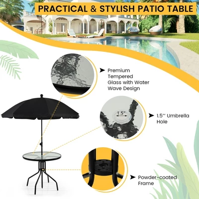 Costway 6 PCS Patio Dining Set Folding Chairs Glass Table Tilt Umbrella Garden 8 Costway 6 PCS Patio Dining Set Folding Chairs Glass Table Tilt Umbrella Garden - Image 6