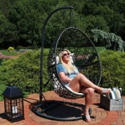 Sunnydaze Decor Sunnydaze Outdoor Resin Wicker Patio Caroline Lounge Hanging Basket Egg Chair Swing With Cushions And Steel Stand Set- 3pc -Outdoor Furniture Store GUEST d557c6e4 dbf5 4eca a247 8d9c998f74e9