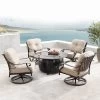 Oakland Living 5pc Deep Seating Swivel Aluminum Outdoor Patio Fire Pit Dining Set With Round Fire Table With Stripe Patterned Lid Copper -Outdoor Furniture Store GUEST d5cec7bc 135f 43cd 901d 88cd968a8fef
