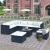 9pc Wicker Patio Set With Cushions - Black/Beige - GODEER