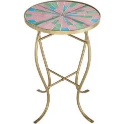 Teal Island Designs Modern Gold Round Outdoor Accent Side Table 14 1/4" Wide Pink Green Mosaic Tabletop For Front Porch Patio House Balcony 12 Teal Island Designs Modern Gold Round Outdoor Accent Side Table 14 1/4" Wide Pink Green Mosaic Tabletop For Front Porch Patio House Balcony -Outdoor Furniture Store GUEST d5dc624c 9357 465e 883e 252304d23204