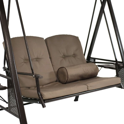 Sunnydaze Decor Sunnydaze 2-Person Outdoor Patio Swing With Adjustable Canopy Shade, Cushions And Pillow, Beige 9 Sunnydaze Decor Sunnydaze 2-Person Outdoor Patio Swing With Adjustable Canopy Shade, Cushions And Pillow, Beige - Image 7