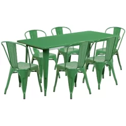 Flash Furniture Commercial Grade 31.5" X 63" Rectangular Metal Indoor-Outdoor Table Set With 6 Stack Chairs -Outdoor Furniture Store GUEST d614debd 008a 4c12 9197 81a9eb7355bd