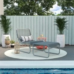 Lita 2pc Patio Lounge & Ottoman Set - Charcoal - CosmoLiving By Cosmopolitan