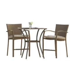 3pc Lakewood Ranch Steel Woven Wicker Outdoor High Top Bistro Patio Furniture Set With Cushions Brown - Room & Joy -Outdoor Furniture Store GUEST d706c7db 2a52 41e8 8bf9 8bfed1cf49bc