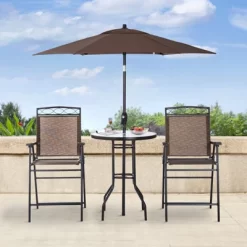 Outsunny 4 Piece Patio Bar Set For 2 With 6' Adjustable Tilt Umbrella, Outdoor Bistro Set With Folding Chairs & Glass Round Dining Table -Outdoor Furniture Store GUEST d740f319 3a0d 41b9 abec a23cbd61aa4d
