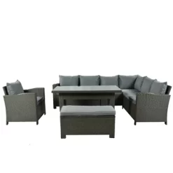 6pc Outdoor Set With Loveseats, Sofa, Chair, Bench & Coffee Table - Gray - GODEER -Outdoor Furniture Store GUEST d8c29ecb 0c28 4583 8538 f2450287907c