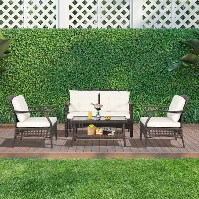 Costway 8 PCS Outdoor Rattan Conversation Set Patio Rattan Sofa Set W/ Protective Cover 4 Costway 8 PCS Outdoor Rattan Conversation Set Patio Rattan Sofa Set W/ Protective Cover - Image 2