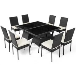 Costway 10PCS Patio Rattan Dining Set Cushioned Chair Table With Glass Top Garden Furniture -Outdoor Furniture Store GUEST d9fbff45 d2cd 49f9 a0ab ab13dda3e0c5