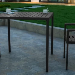 Emma And Oliver Square All-Weather Faux Teak Patio Dining Table With Steel Frame - Seats 4 -Outdoor Furniture Store GUEST da062a78 5604 415f 9d79 e80e1fb54080