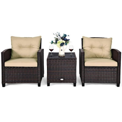 Costway 3PCS Patio Rattan Furniture Set Cushioned Conversation Set Sofa 10 Costway 3PCS Patio Rattan Furniture Set Cushioned Conversation Set Sofa - Image 8