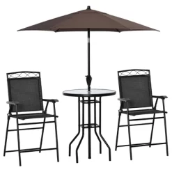 Outsunny 4 Piece Patio Bar Set For 2 With 6' Adjustable Tilt Umbrella, Outdoor Bistro Set With Folding Chairs & Glass Round Dining Table -Outdoor Furniture Store GUEST da28f227 9b3f 4e60 bb6d 5cf9f9b04c3c