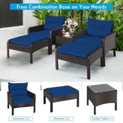 Costway 5 PCS Patio Rattan Wicker Furniture Set Sofa Ottoman Coffee Table Cushioned -Outdoor Furniture Store GUEST da37520e 8279 4e44 ba90 f50877ac2e78