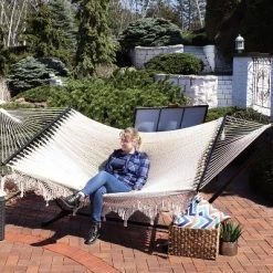 Sunnydaze Decor Sunnydaze Heavy-Duty 2-Person Woven Polyester Style Hammock With Crocheted Edges And Wooden Spreader Bars - 600 Lb Weight Capacity -Outdoor Furniture Store GUEST da4a4c6f 2161 433e 9e57 1e6762127e93
