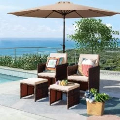 5pc Outdoor Wicker Set With Chairs, Umbrella & Ottomans - Devoko -Outdoor Furniture Store GUEST da73cb23 6197 421f 9b3d 2fc0a43b5356